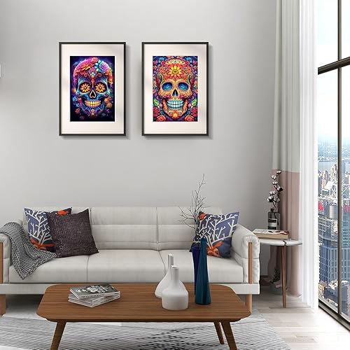 Miniatura 6 de JOOZ Paquete de 2 piezas de pintura de calavera con diamantes para adultos, arte de diamantes coloridos para decoración de pared del hogar, 12 x 16