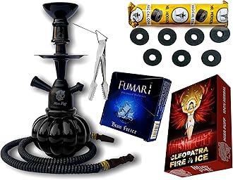 Premium Glass Hookah Set with Free Tongs, Charcoal, 2 Flavours (0% Tobacco & Nicotine), 40 cm Height (Black Combo 10 Inch)