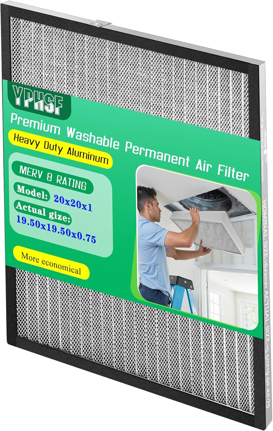 20×20×1 Reusable HVAC Furnace Filter, Electrostatic - Washable & Long-Lasting, MERV-8 Efficiency, 1 Pack. Time-Saving and Cost-Effective.