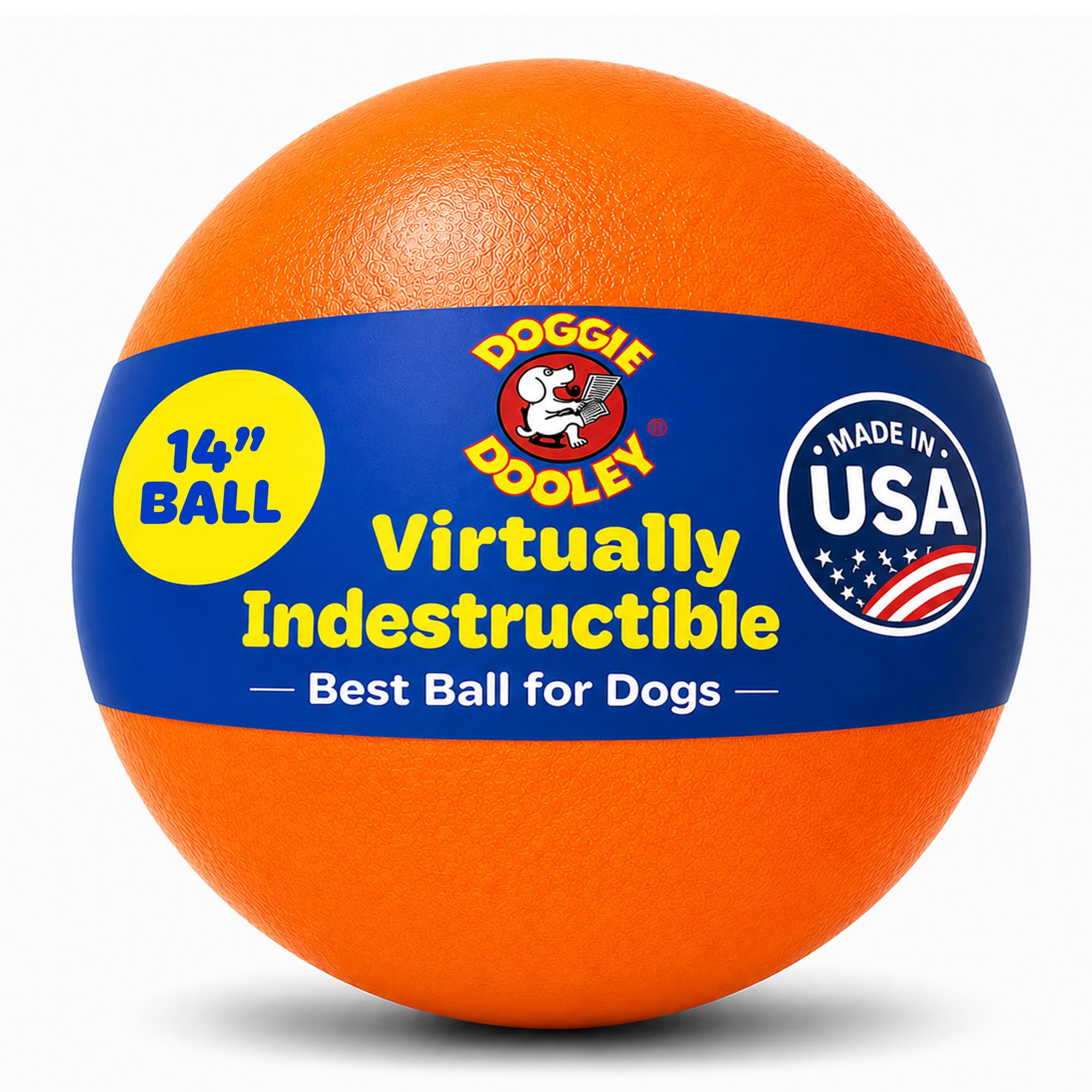 Doggie Dooley Pelota para perros prácticamente indestructible, juguete interactivo de plástico duro de 14 pulgadas para razas grandes de más de 75 libras, construido para pastoreo y juego de empuje