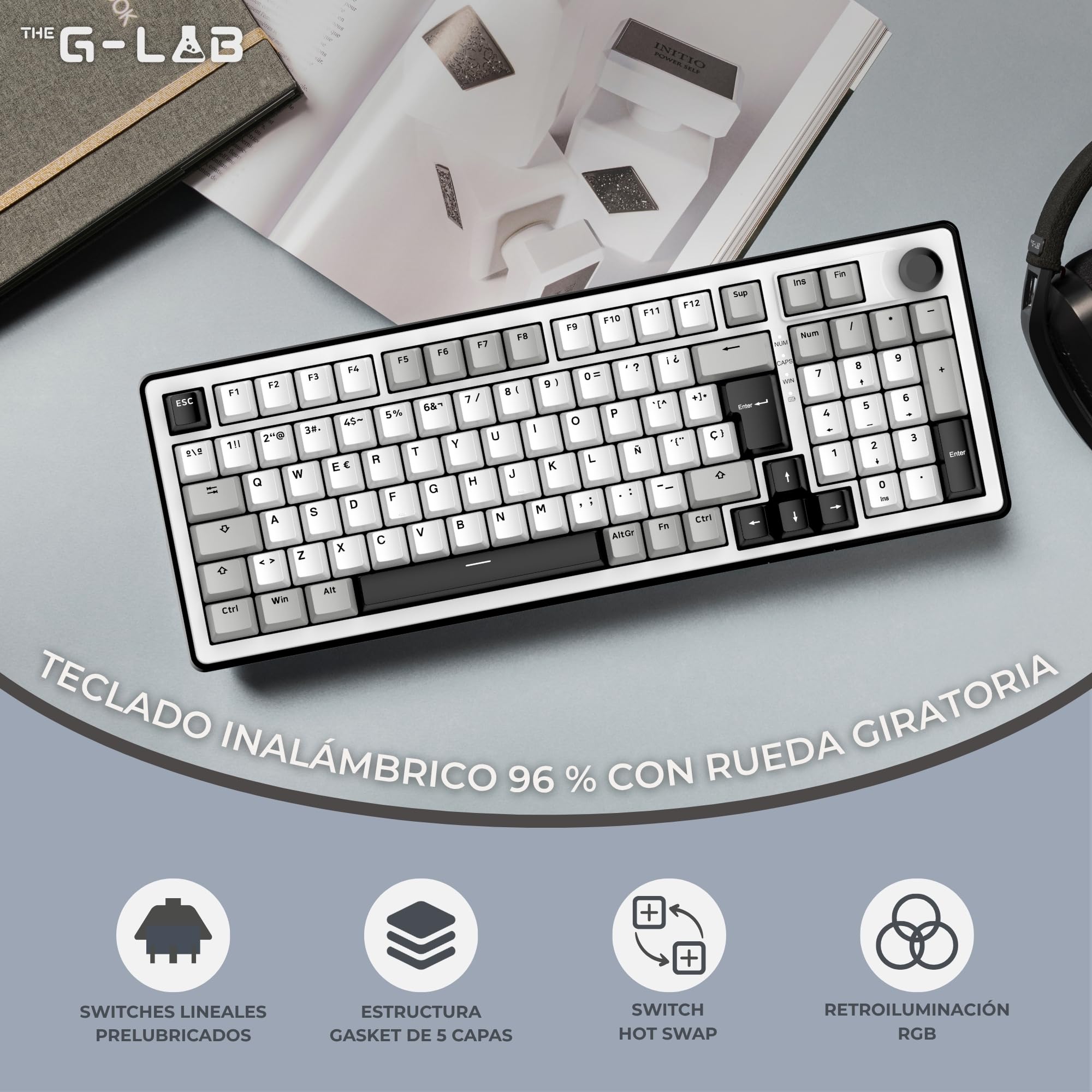 The G-Lab KEYZ Elite 400 WG Clavier Gaming sans Fil, QWERTY Ñ