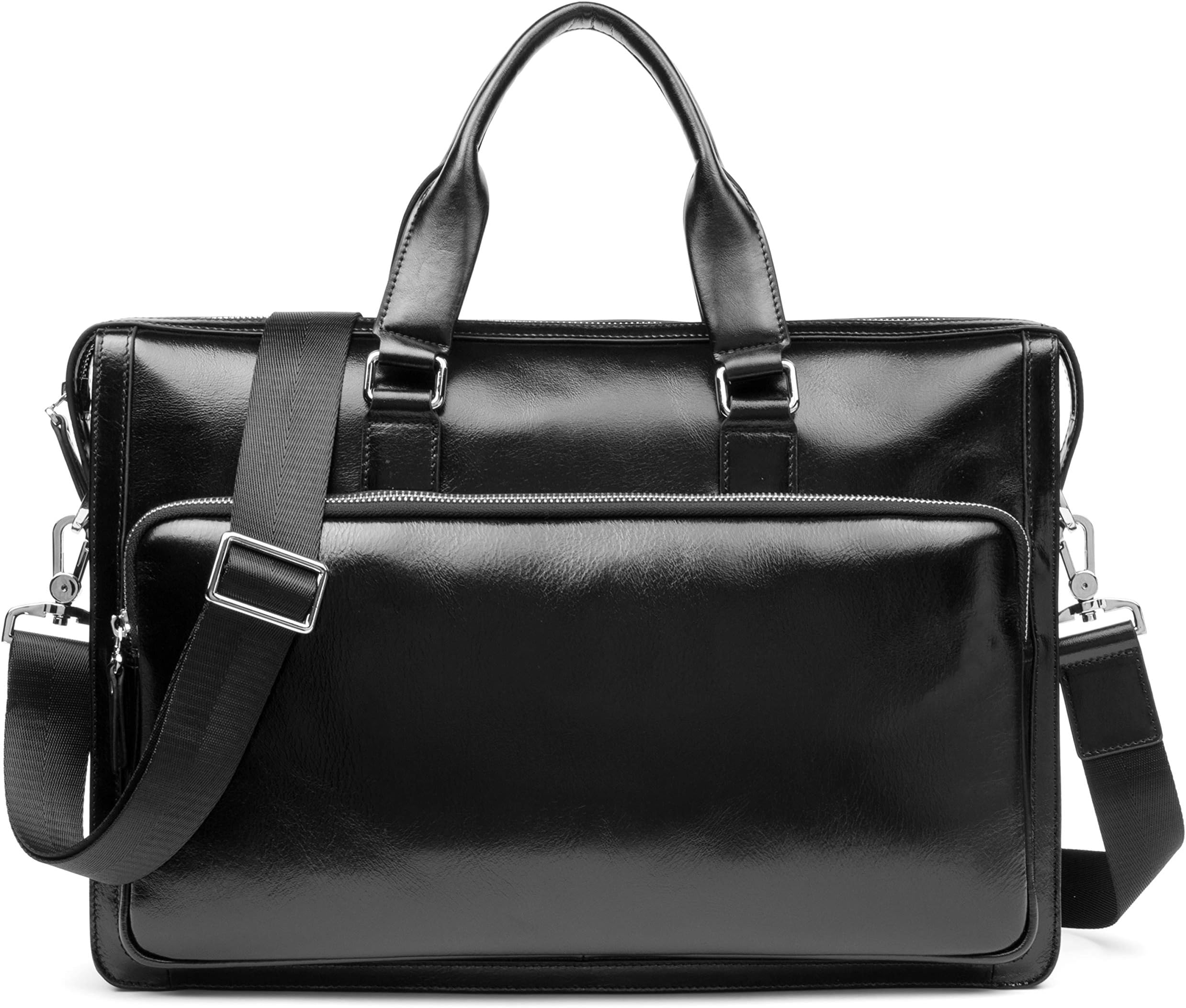 Leather Briefcase Shoulder Laptop Business Vintage Simple bag 15" Messenger Handbag for Men Women Black