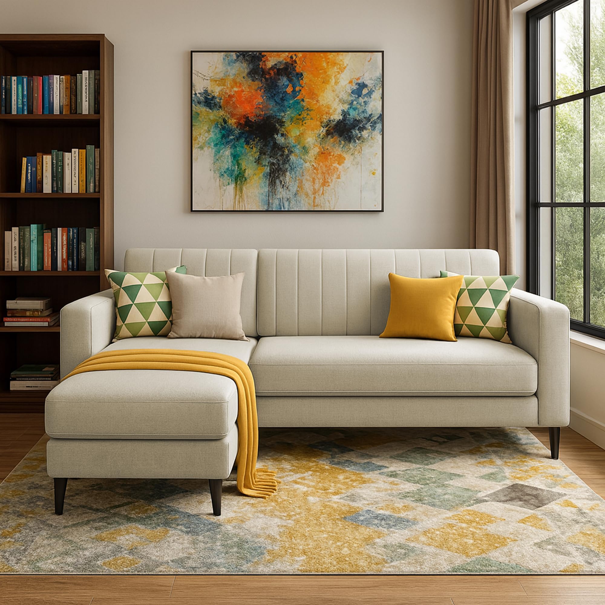 Moris LHS 4 Seater L Shape Sofa Set for Living Room (Cream) Premium Fabric Sofa Set for Living Room-image-19