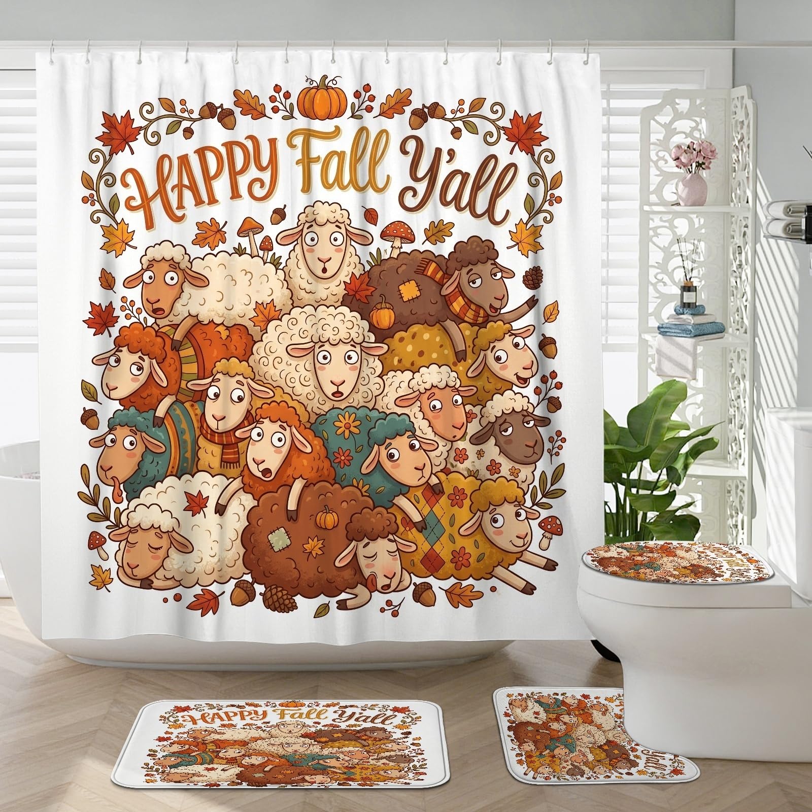Rideaux de douche mouton d'automne et ensemble tapis de bain complet pour WC
