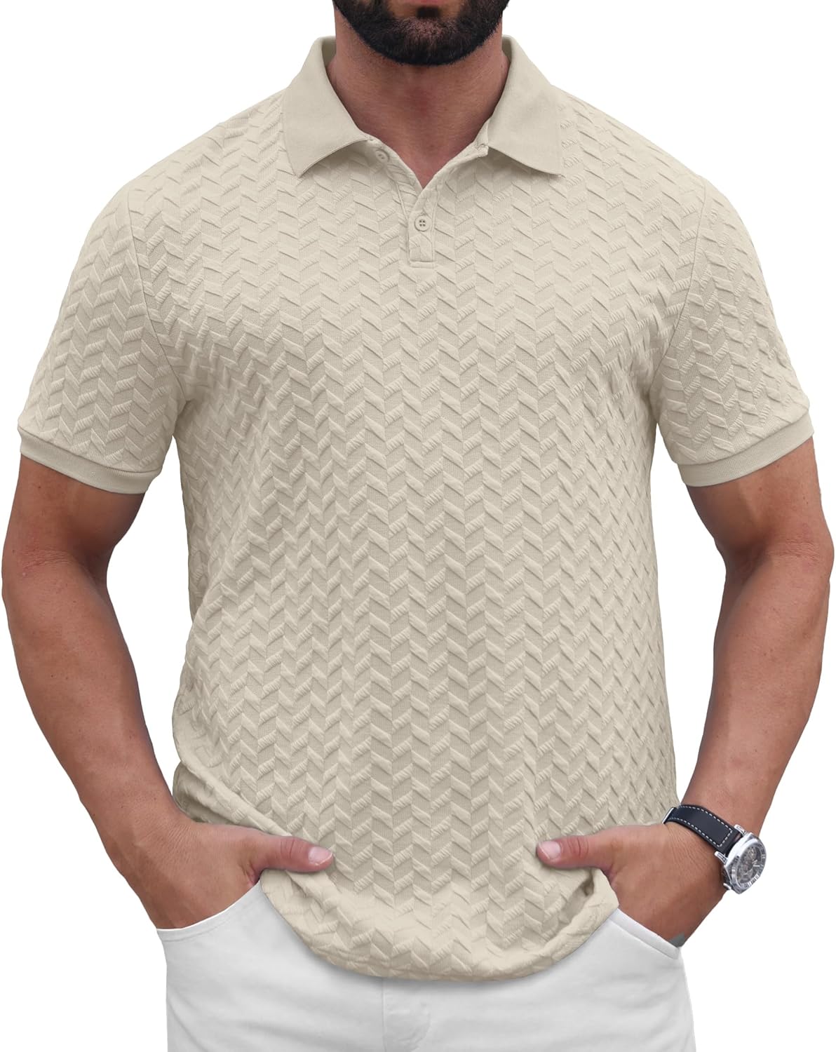 Sailwind Men’s Knit Polo Shirt Short Sleeve Textured Casual Golf Polo Collared T Shirt - Image 4