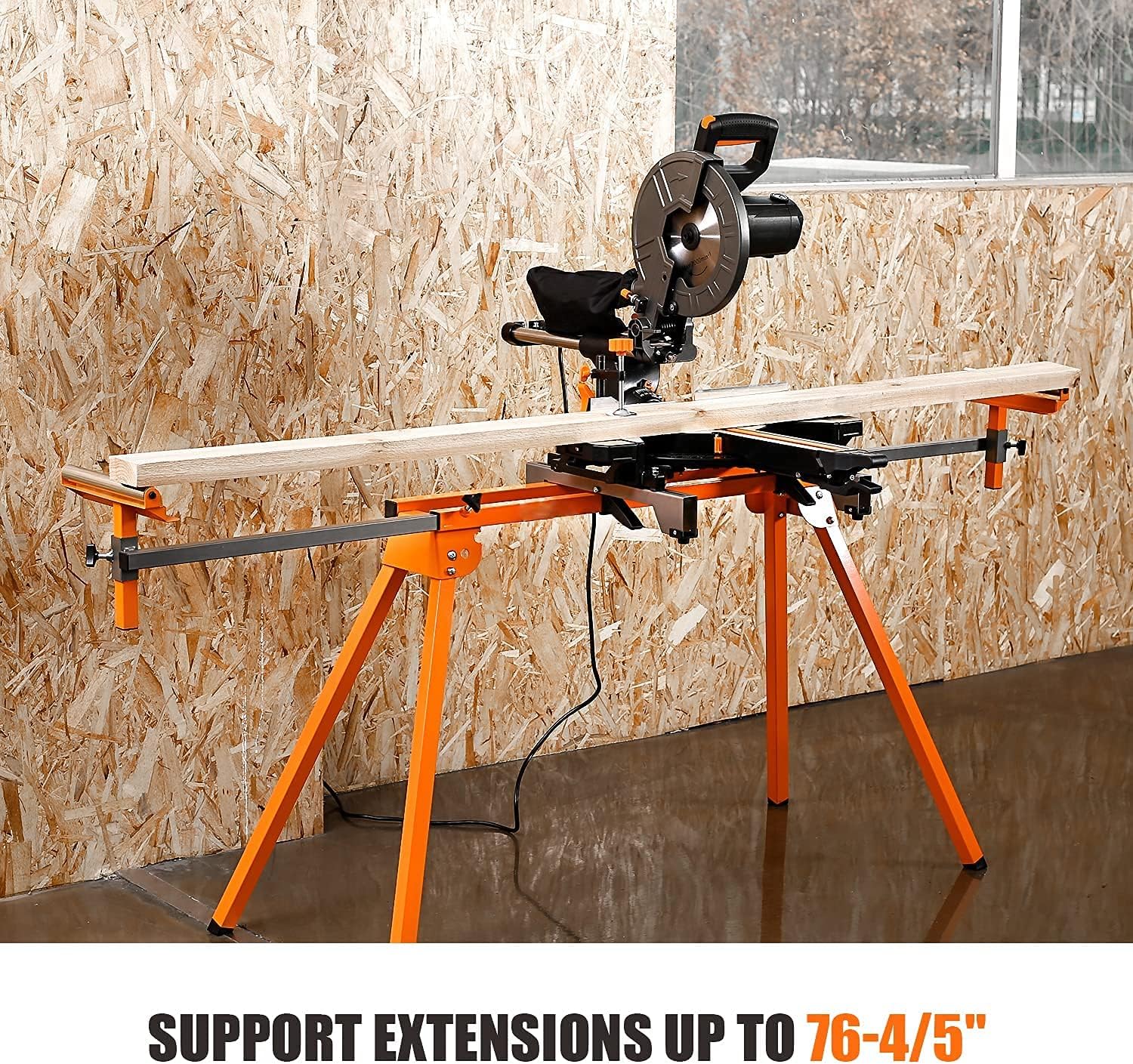 Miter Saw Stand with Durable Iron Skeleton frame, 21.6lbs Lightweight, 76-4/5" Max Sliding Rail, Compatible & Portable, Quick to Install and Remove - - 