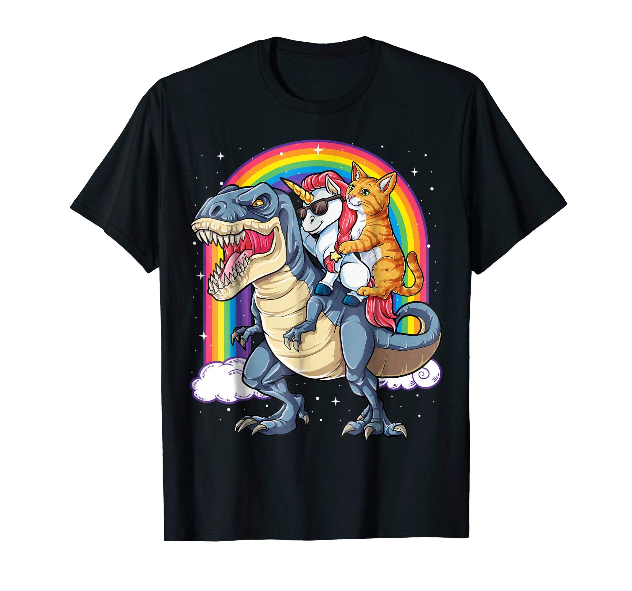 Cat Unicorn Riding Dinosaur T rex Kitten Lover Space Galaxy T-Shirt