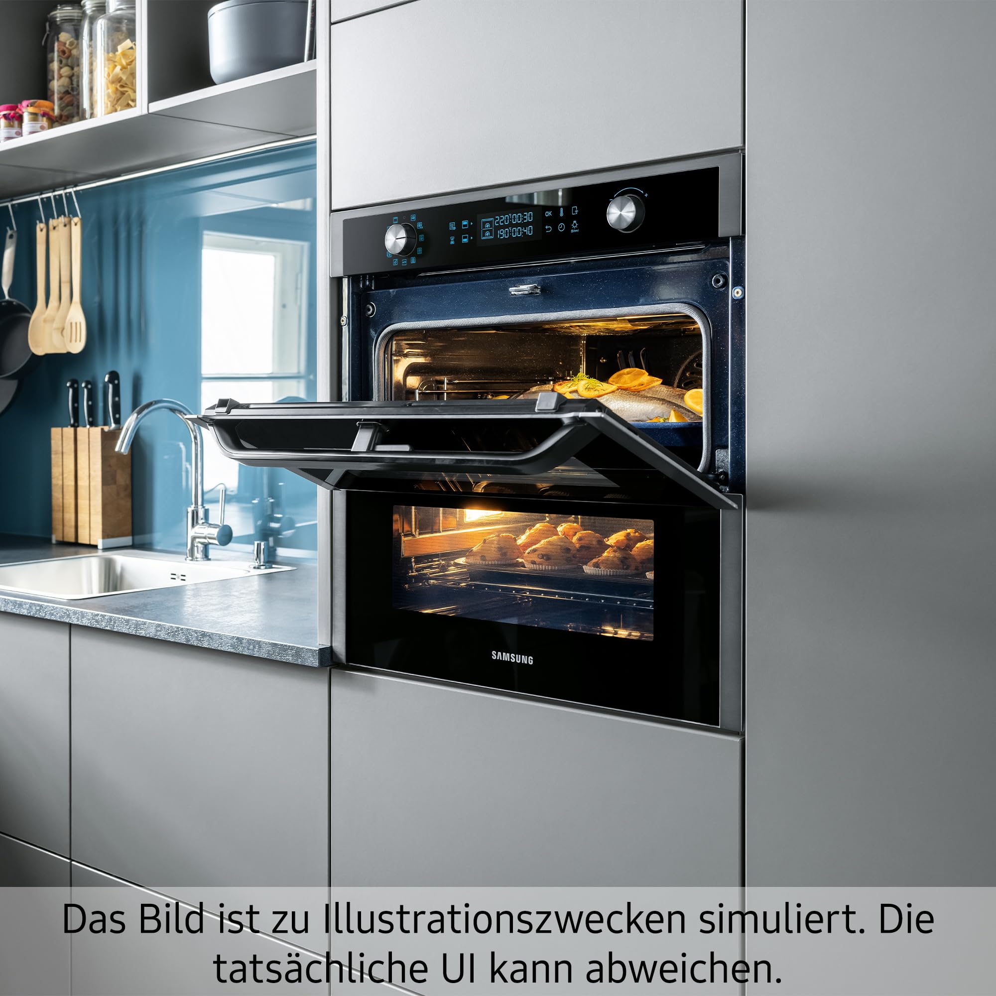 Samsung NV7B41307AS/U1 Einbaubackofen,76 ℓ, Pyrolytische Selbstreinigung, SmartThings Cooking, XXL-Garraum