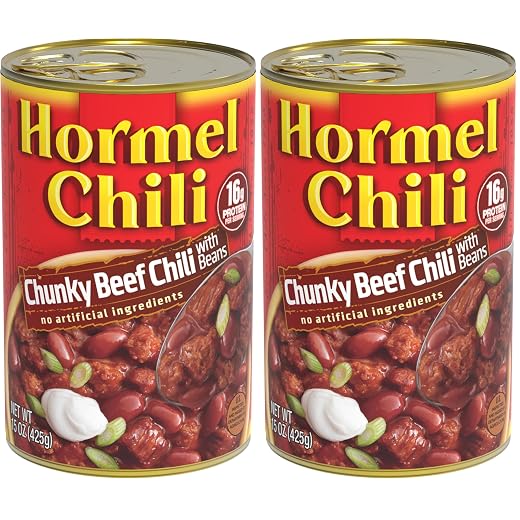 HORMEL Chili Chunky Beef Chili with Beans, No Artificial Ingredients, 15 Oz, (Pack of 2)