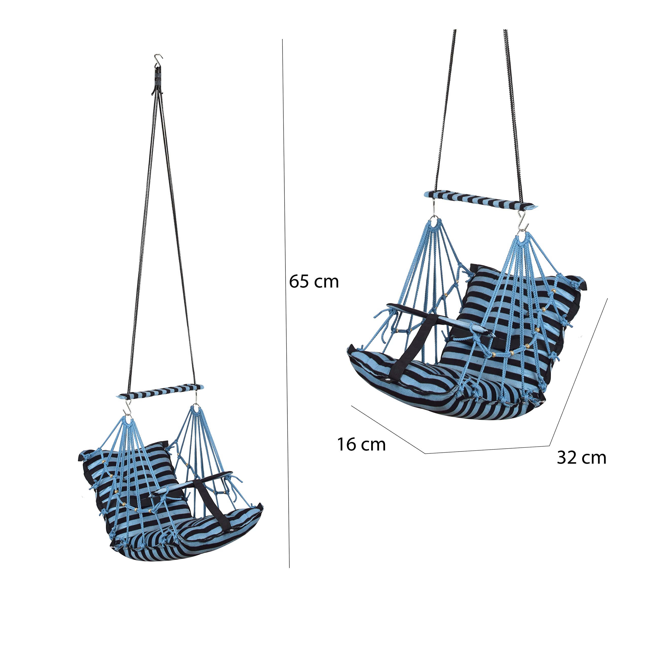 BOFFLE® Cotton Swing Chair for Kids Baby's Children Folding and Washable1-3 Years with Safety Belt/Home,Garden Jhula for Babies|Swing for Kids | Seat and Back Side 16x16 inch 4