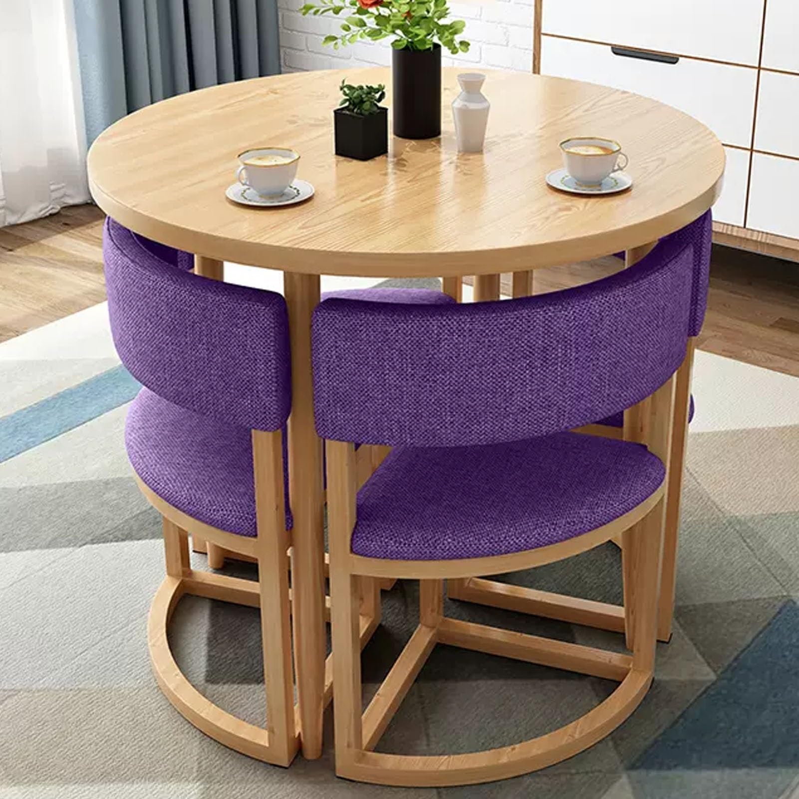 ASerZenith Office Reception Round Table Set 31.5" Conference Table With 4 Chairs Compact Meeting Room Furniture Green Negotiation Table For Lounge & Small Spaces,Purple