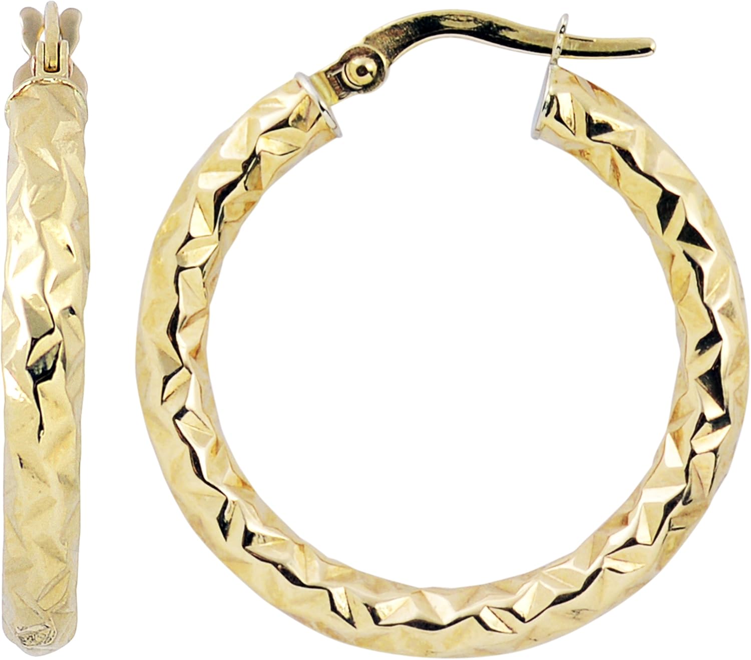 Kooljewelry 14k Gold 3x20 mm Diamond-cut Round Hoop Earrings (yellow gold or white gold)