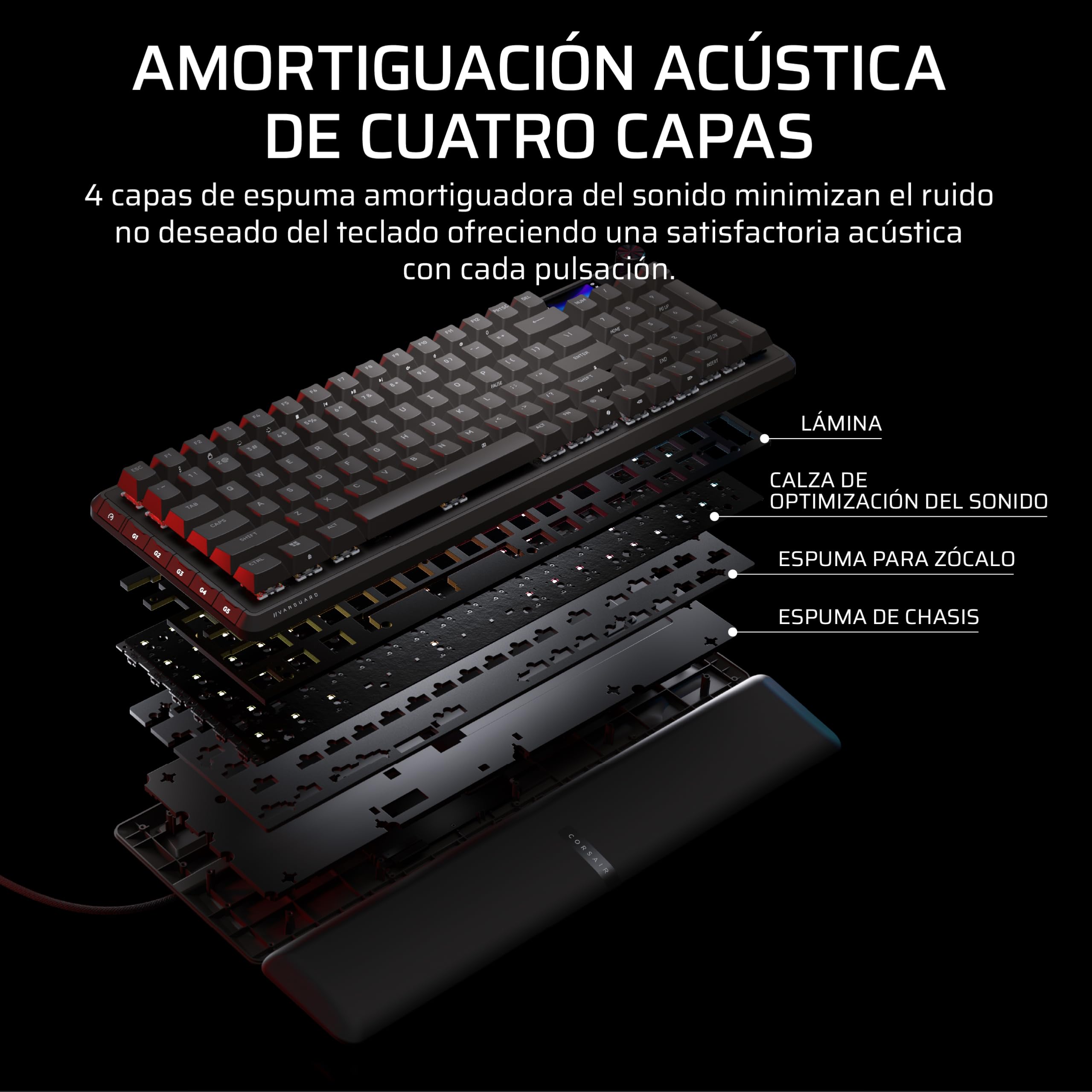 Corsair Vanguard Pro 96 Efecto Hall Teclado con Cable para Juegos - Negro | QWERTY ES, Formato 96%, MGX Hyperdrive Interruptores, 8 000 Hz, Rapid Trigger, Virtual Stream Deck, Flashtap SOCD