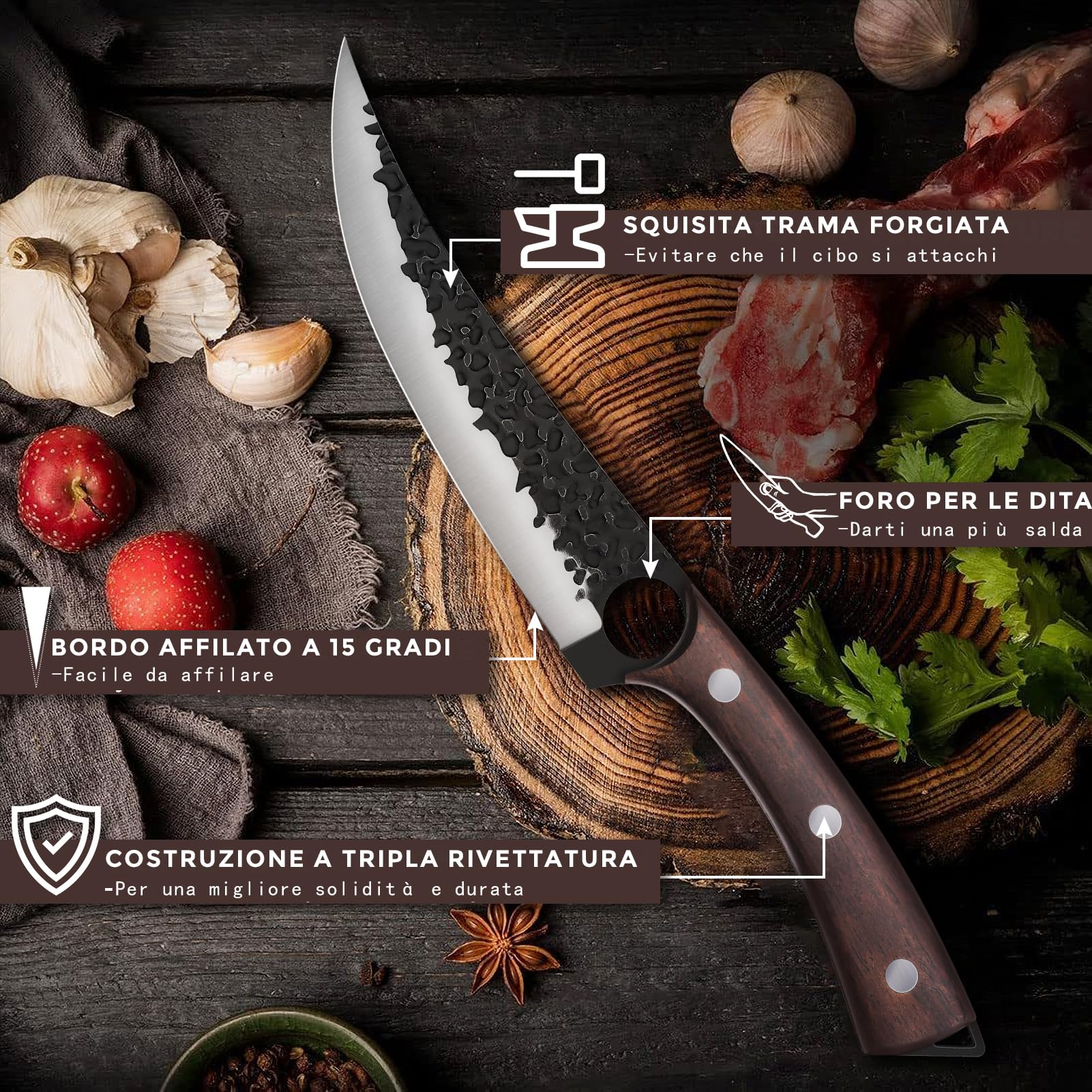 Purple Dragon Coltello per disossare filetti forgiato a mano Coltello professionale da macellaio Coltello da cucina in acciaio al carbonio pieno di seta per disossare carne pesce con scatola regalo