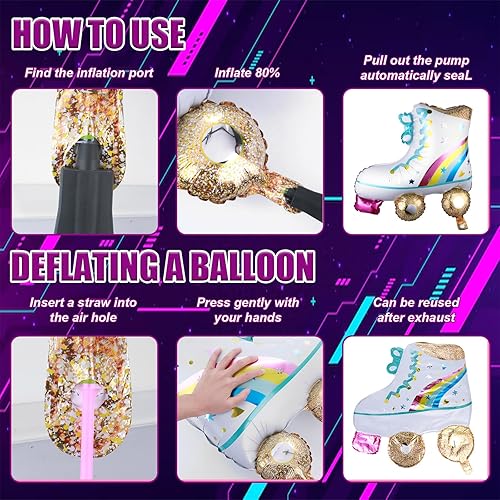 Miniatura 4 de Juego de 10 globos de patinaje de 22 pulgadas, globos de bola de discoteca de papel de aluminio de color Boombox, globos retro de los años 80 y 90