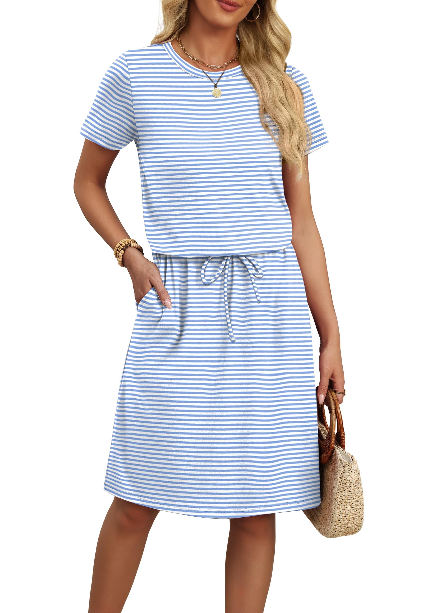 OFEEFAN Womens Summer T-Shirt Sundress with Tie Waist