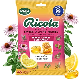Ricola Honey Lemon Echinacea Throat Drops - Swiss Herbal Cough Lozenges for Sore Throat Relief, 45 Count