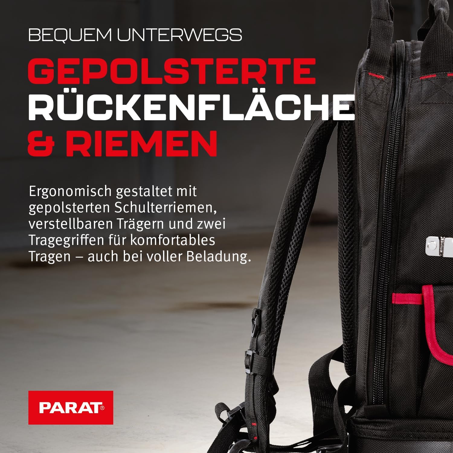 Parat Basic Back Pack Tool Bag (for approx. 5990830991, 50 Tools, with Tablet Compartment Reinforced Bag Base, Black