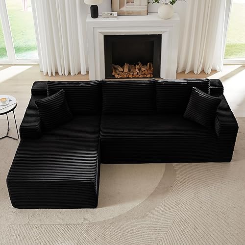 Miniatura 8 de Sofá modular Cloud de 104 pulgadas con diván en forma de L, sofás tapizados modernos con asiento profundo, sofá comprimido de esponja de pana para