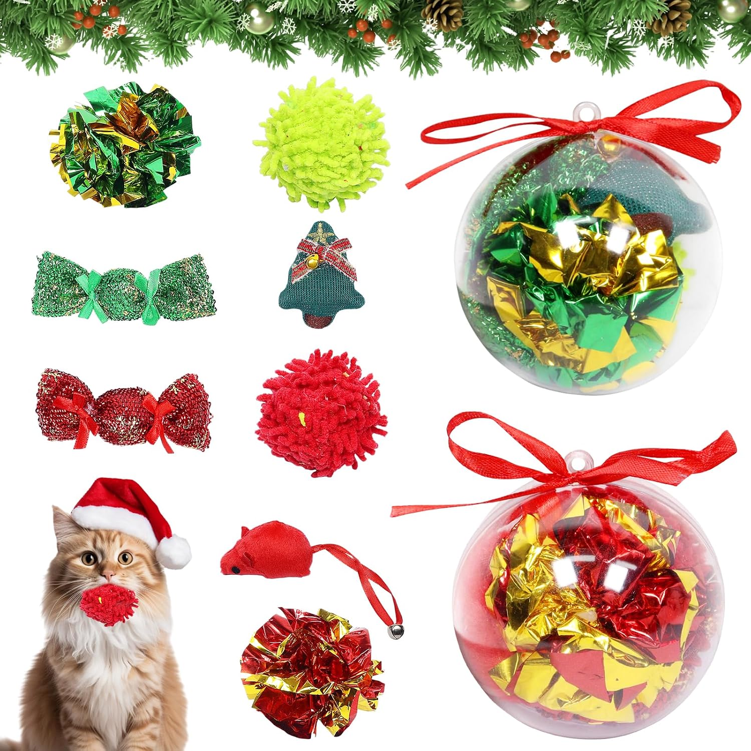 Juego de juguetes para gatos de Navidad, 8 unidades, juguete interactivo para gatitos, regalo de Navidad, relleno para gatos, juguetes con ratones de juguete, juguetes para mascotas, pequeños gatitos