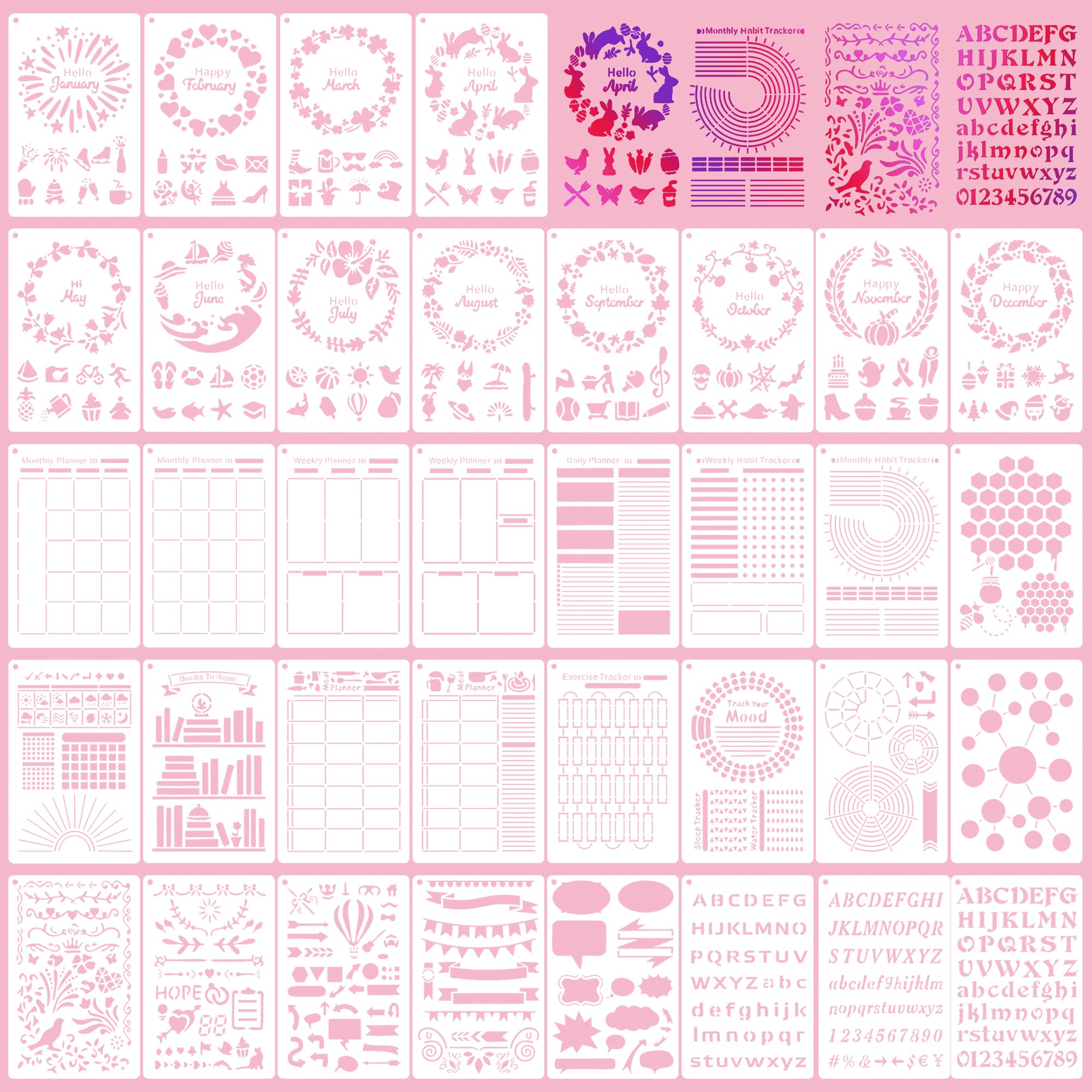 Journal Stencils for Bullet Journaling-36 Pcs Reusable Joural Supplies Accessories Kit, Monthly/Weekly/Daily Planner Drawing Templates for Calendars, Schedules, Scrapbooking & Goal Tracking