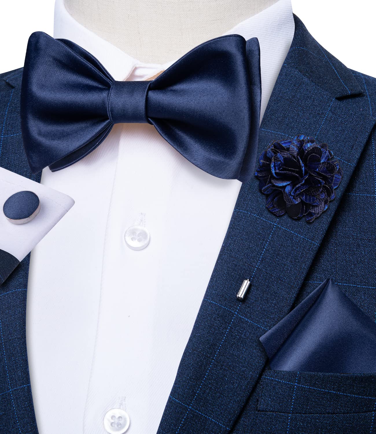 Noeud Papillon Homme Bleu Ciel En Soie – Set 3 Pièces : Noeud Réglable + Mouchoir + Boutons De Manchette – Élégance Mariage & Soirée