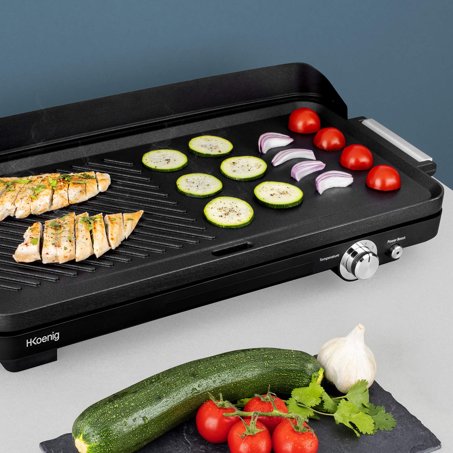 H.Koenig Grill und Plancha GRX330 Elektrisch Antihaftbeschichtung Fleisch Fisch Gemüse