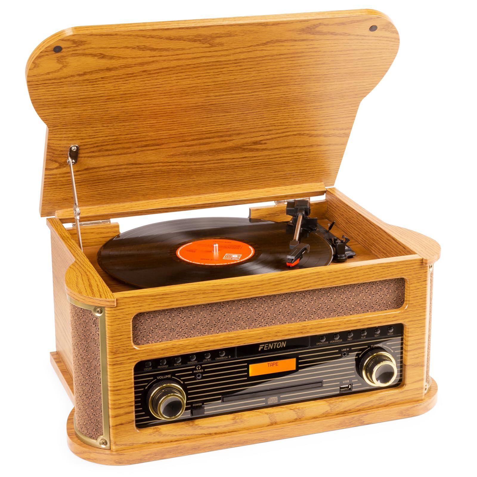 Fenton Memphis Platine Vinyle Bluetooth avec Radio Dab/FM - Bois Clair, Lecteur MP3/CD/Cassette, Numérisation des Vinyles, Idéal pour Décorer Votre Salon et Écouter Vos Musiques