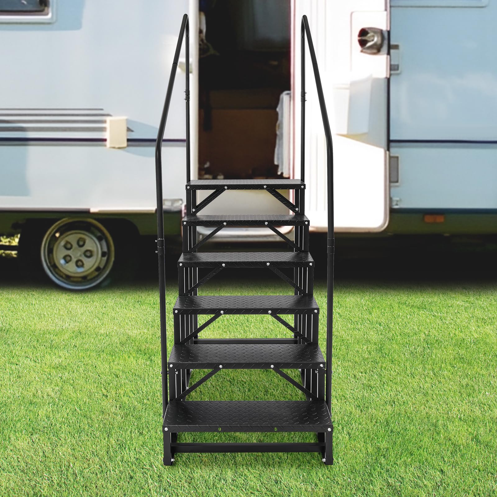 Escalera de 6 peldaños para autocaravana, acero al carbono, escalones para autocaravanas con pasamanos, escalera de piscina, escalera antideslizante para mascotas para caravanas, remolques, camping