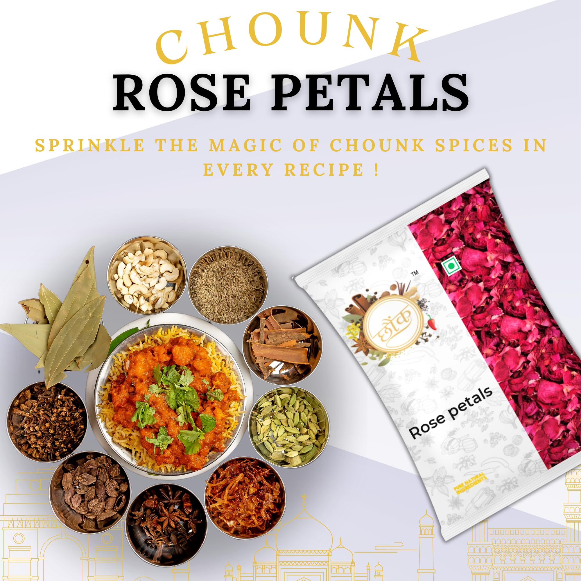 Chounk Premium Sun Rose Petals Dried - 100g, ( 100g x Pack of 1 ) | Dried Rose Petals Edible for Skin Care, Herbal Rose Tea, Decoration on Foods | Dry Rose Petal Edible Toppings for Indian Sweets | Gulab Patti dry 4