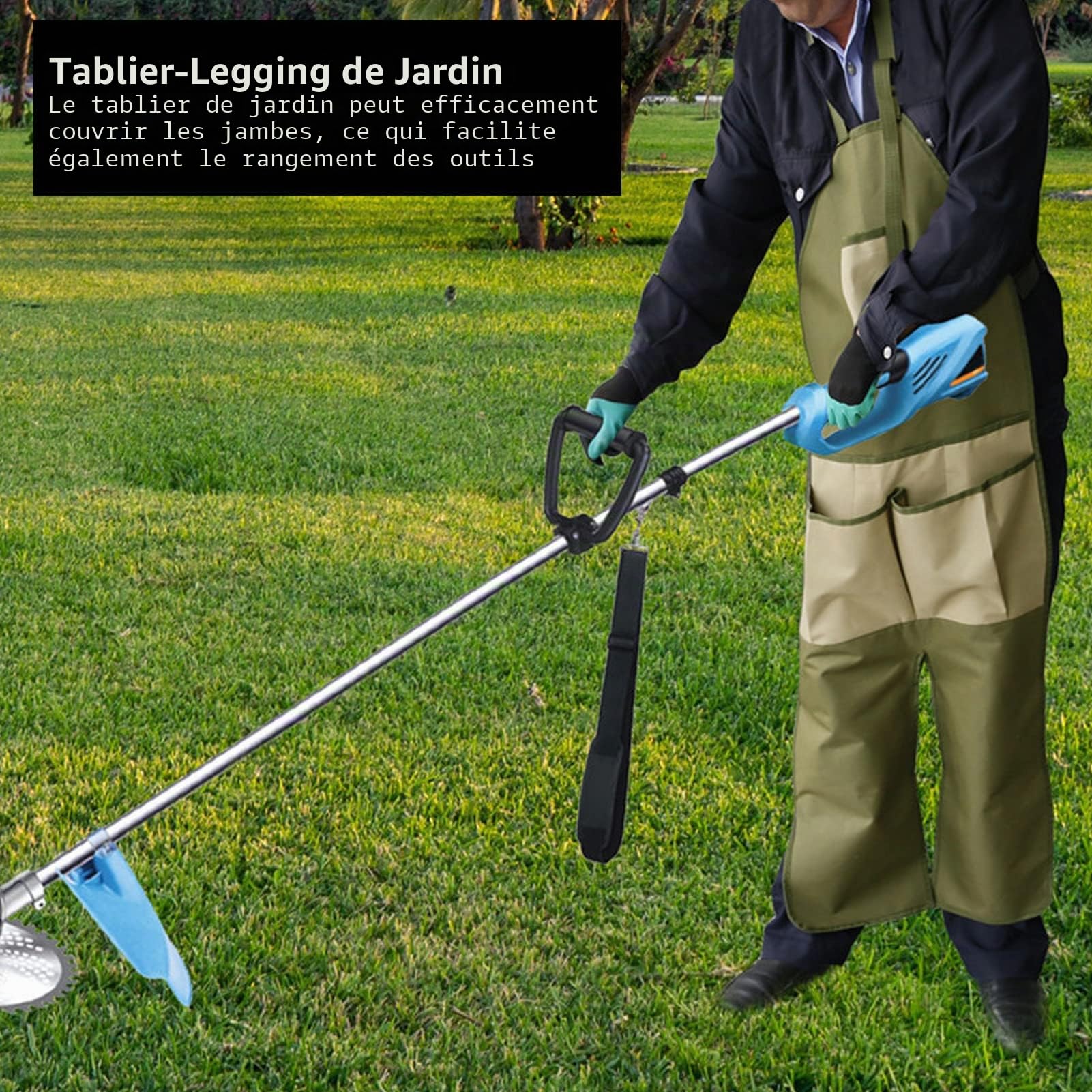 BestAlice Tablier de Jardinage, Tablier de Jardin avec Poches, Style Long, Tablier D'extérieur, Protection des Jambes, Matériau en Tissu Oxford, Boucle Réglable, Imperméable, Tablier de Leggings