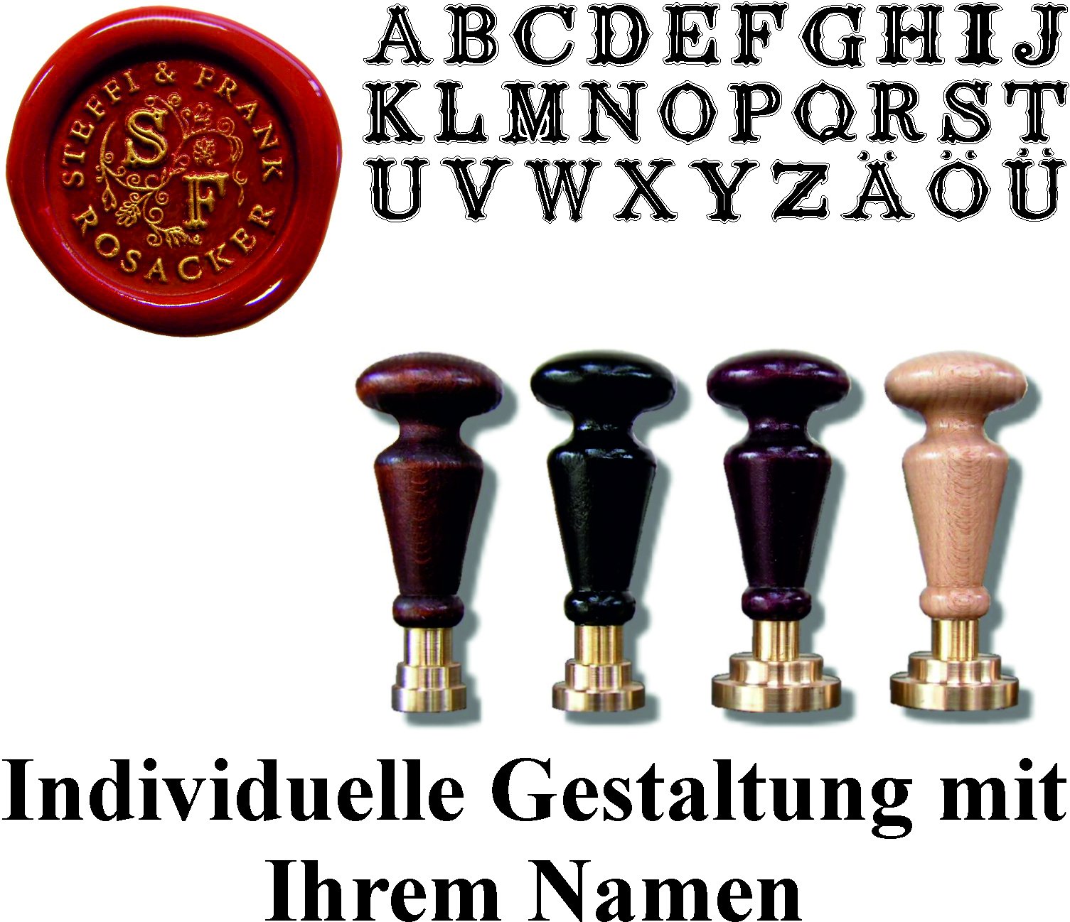 Siegelstempel Rundgravur mit Initialen 9,5 cm Messing Gold
