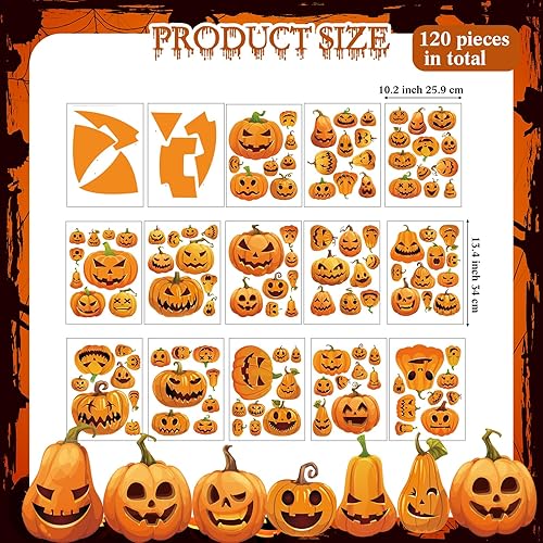 Miniatura 2 de Cholemy 120 calcomanías de calabaza de Halloween para automóvil, decoración de Halloween para automóvil, decoración de automóvil de Halloween,