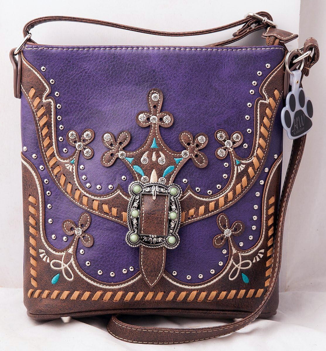 HW Collection Western Purse Tribal Designs Rhinestones Buckle Women Crossbody Shoulder Handbag
