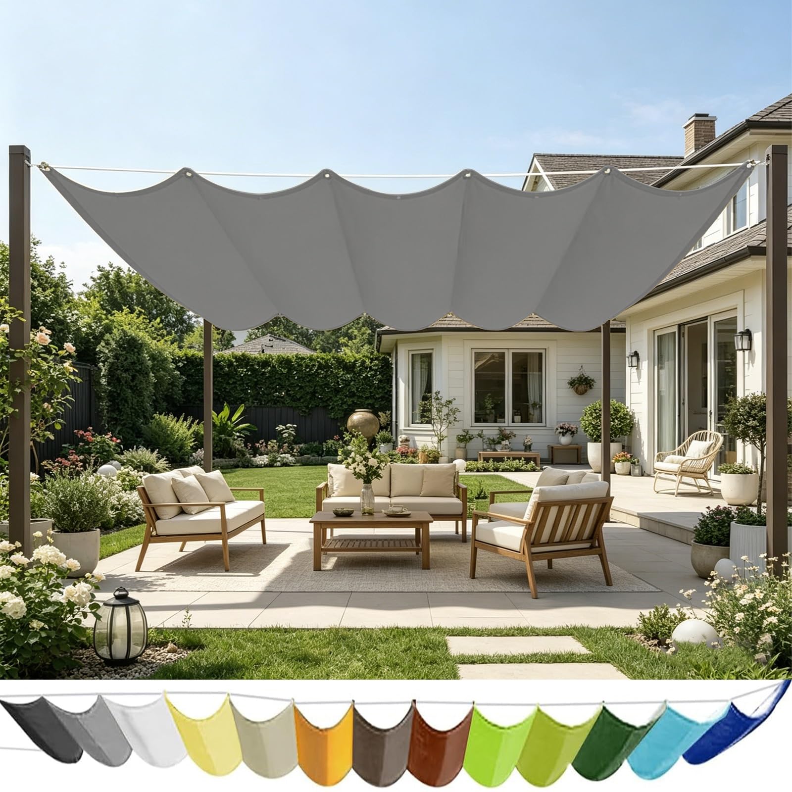 Voile d'ombrage imperméable et rétractable gris clair 180g m² respirant