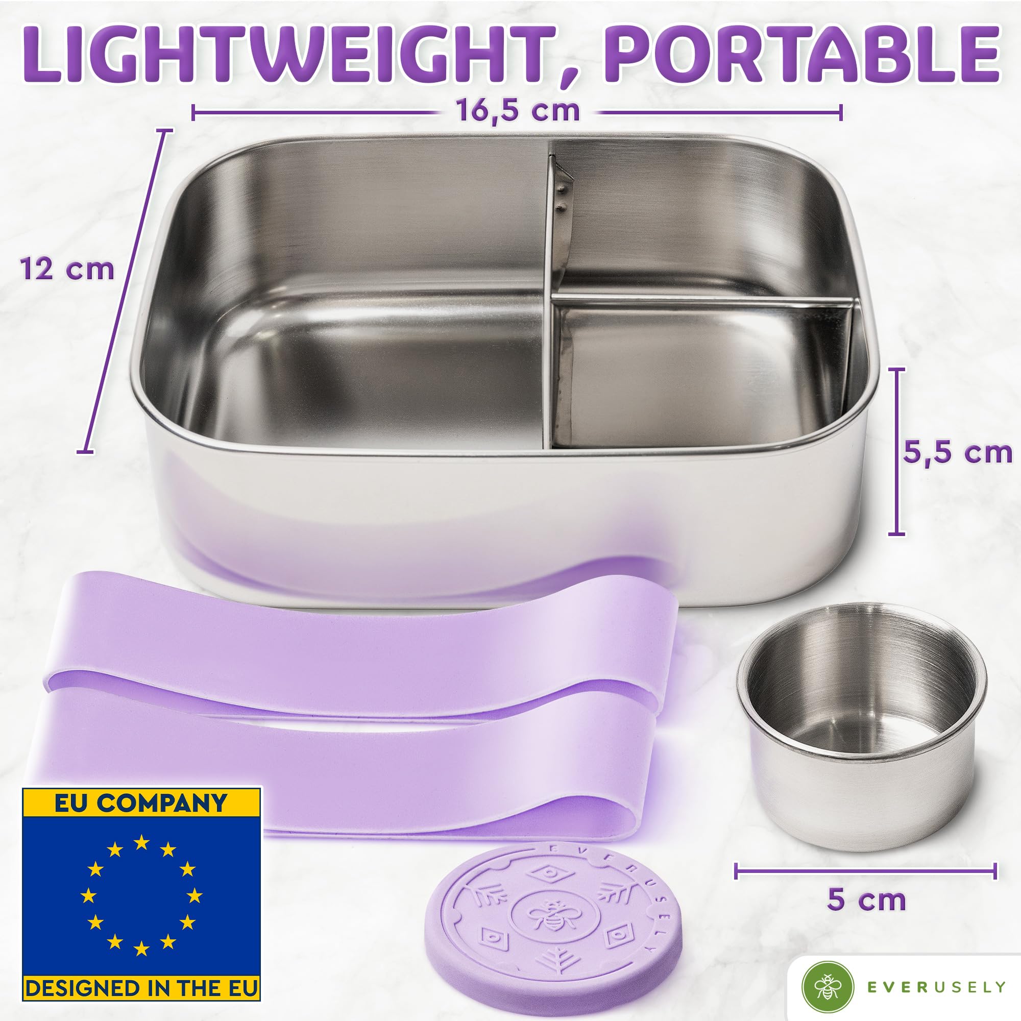 Boîte à Bento En Inox 5 Compartiments - 1,4 L, étanche, Lavable Lave-vaisselle - Idéale Repas équilibrés