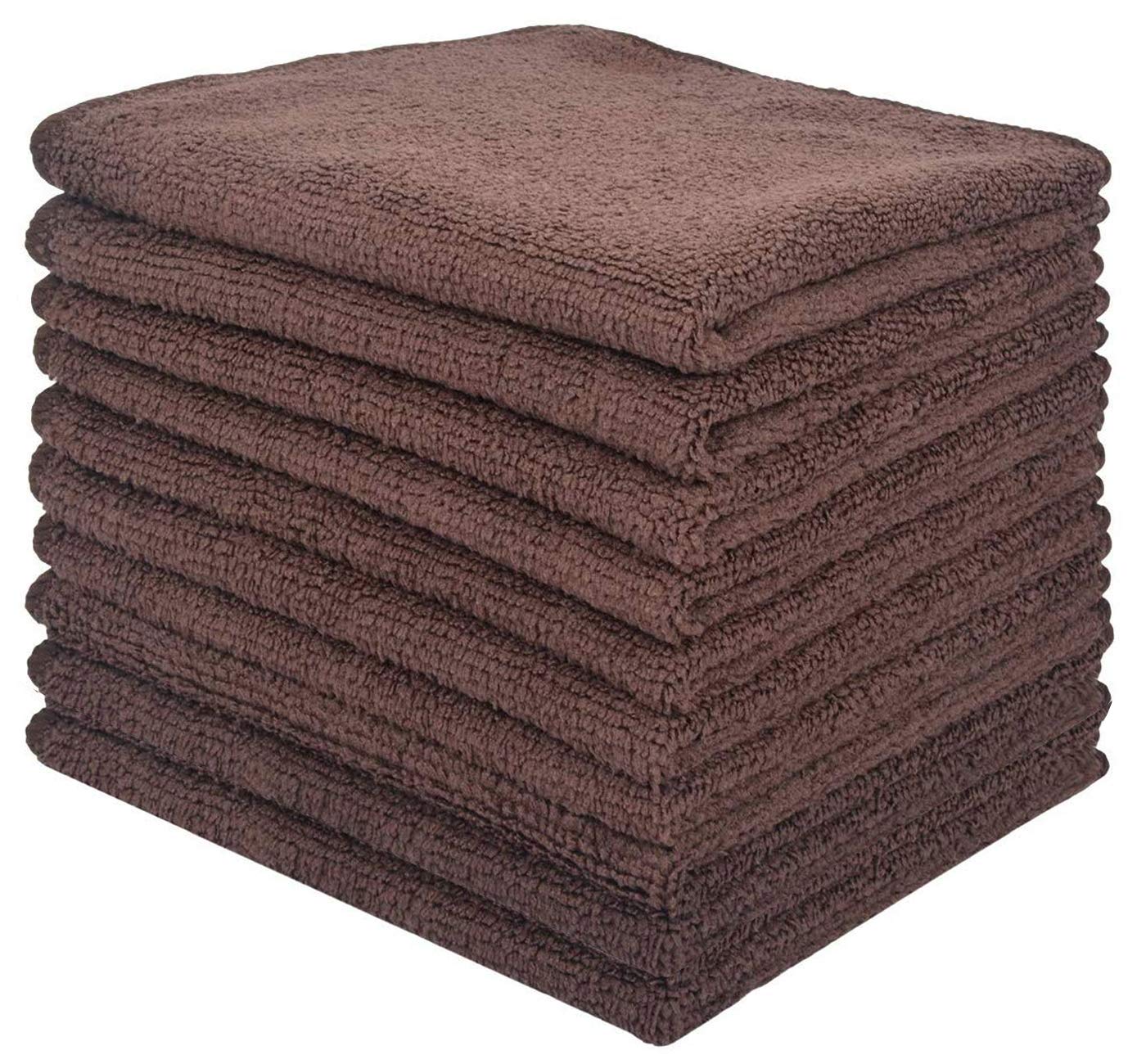 HIDMDMicrofibre Cloths, Tea Towels, Household Towels, Super Absorbent Microfibre Cleaning Cloths, Tea Towels, Multi-Purpose 30 cm x 30 cm, Pack of 10, Brown