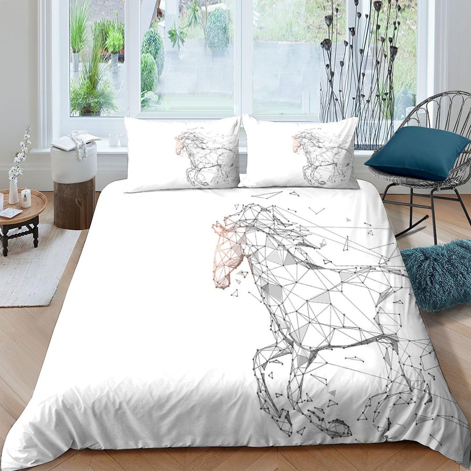 Ctjqhvkz Style-1 3D Printed Sketch Horse Fitted Sheet Microfiber Soft White Artistic Bed Sheet For Bedroom Guest Room Decor Single（135X200cm）