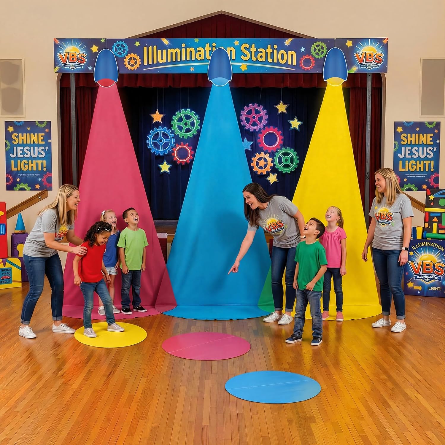 Frienda VBS Decorations Kit Christian 2026 Vacation Bible Scene Setters 2026 Light up Themed Backdrop VBS Religious Party Decorations Stage Photo Booth Prop Background Wall Decor