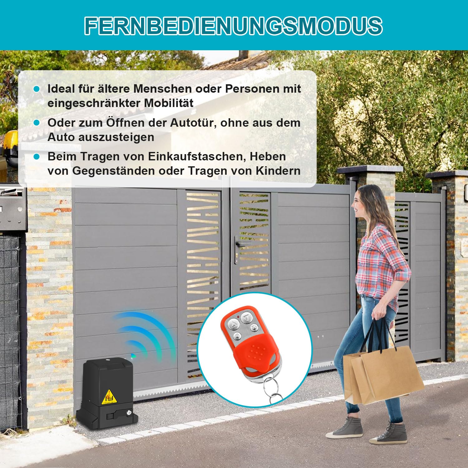 550W Motor Puerta Corredera mando Bluetooth automatismo para cancelas de garaje hasta 1200 kg, automatismo para cancelas correderas 12M, con 2 mandos a distancia
