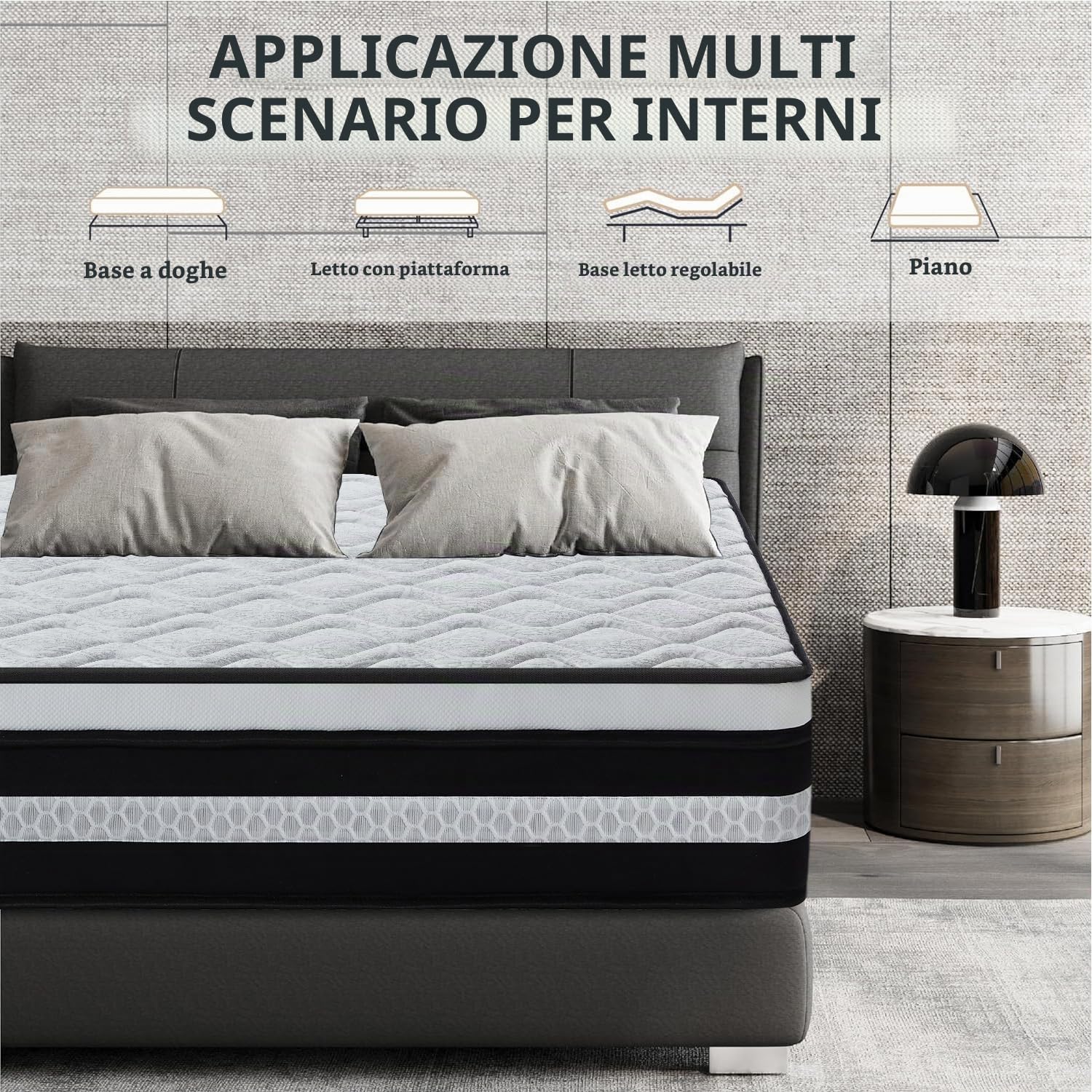Materasso Matrimoniale 160x200 Altezza 30 cm, Certificato OEKO-TEX, materasso a Molle e Schiuma, materassi Memory, Media Rigidità H3, Materassi Ortopedico e Ergonomico, Ipoallergenico e Traspirante