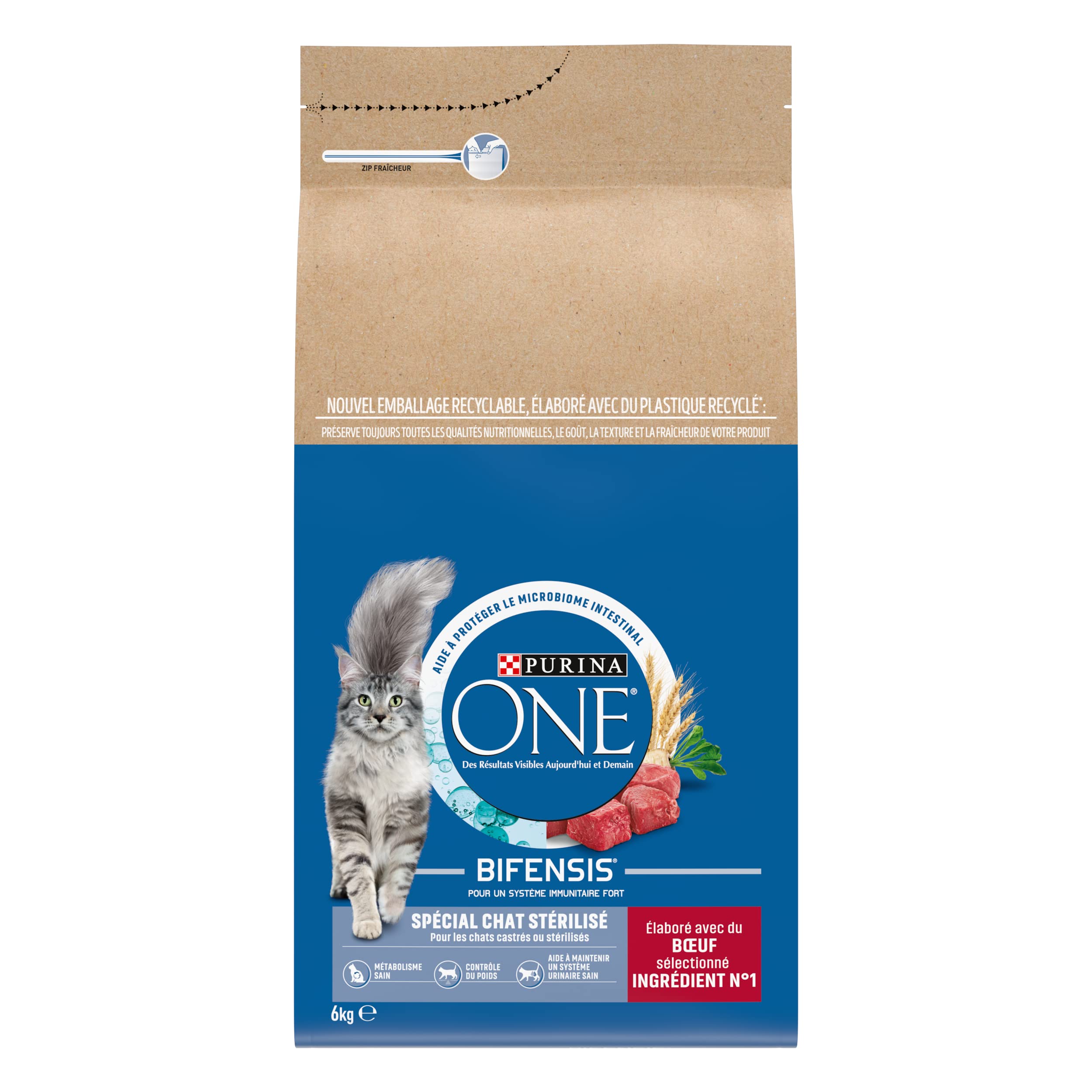Purina One - Pienso para gatos adultos especial para gatos esterilizados - Saco de 6 kg. con croquetas de buey y al trigo