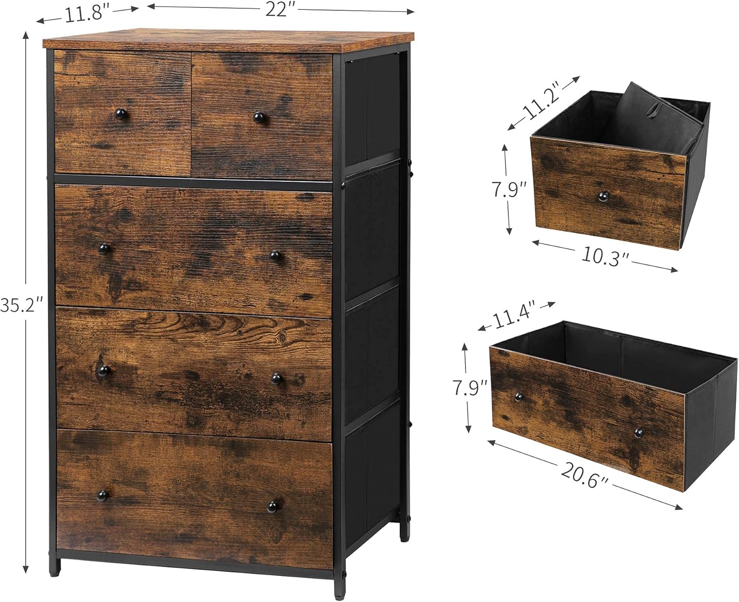 Exсluѕіvе Sресіаl CASATOCA Tall Dresser, Rustic Storage Cabinet with 5 Fabric Drawers, Organizer Unit for Bedroom, Entryway and Closets, Sturdy Steel Frame, Wooden Front and Top, Rustic Brown and Black