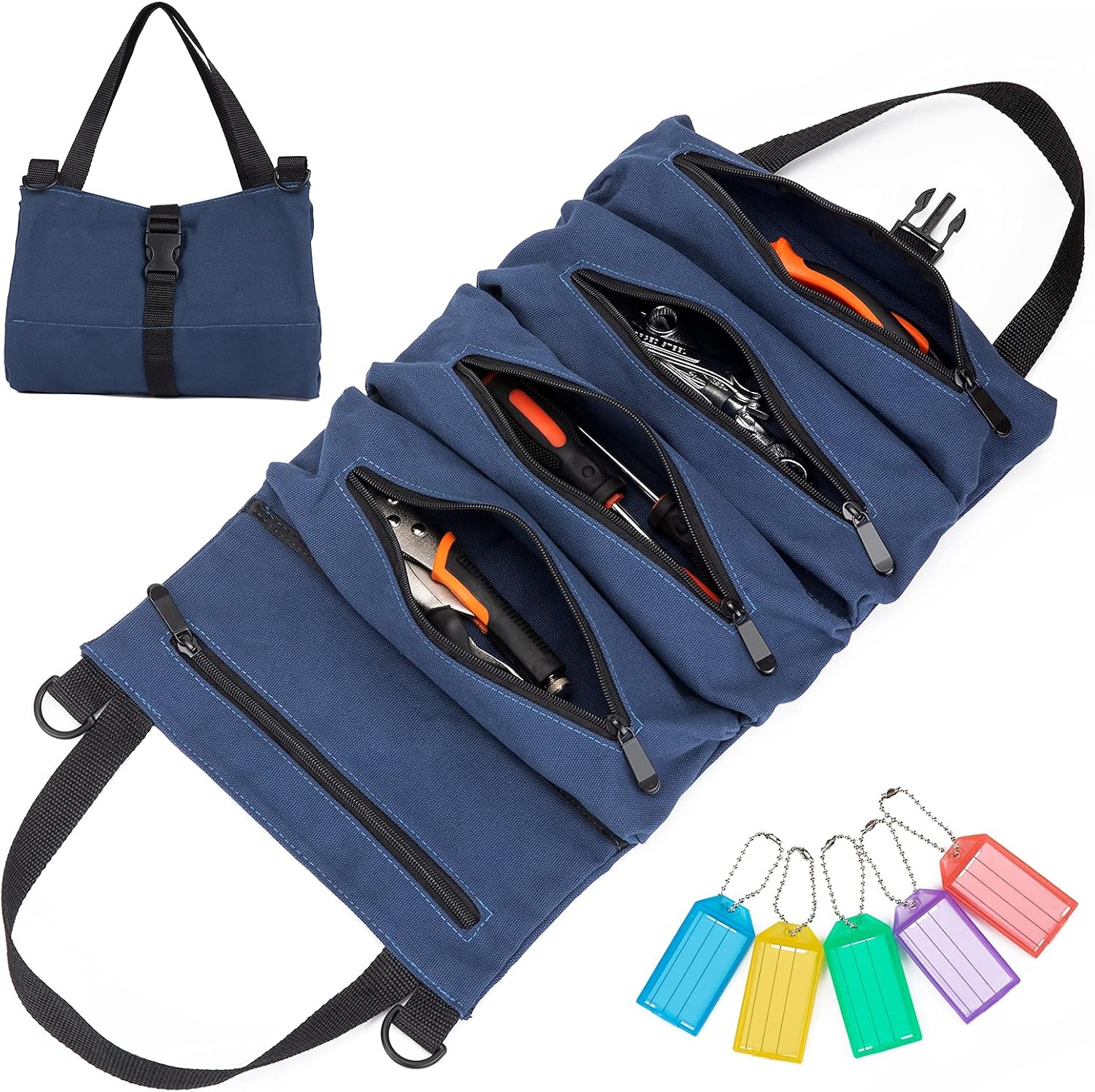 Tool Roll Bag - NSNSWA Super Canvas Multi-Purpose Tool Roll Up Bag, 18.5'' x 11'' Roll Up Tool Pouch Organizer for Hanging Tool Zipper Carrier Tote, Motorcycle Electrician Tool Roll
