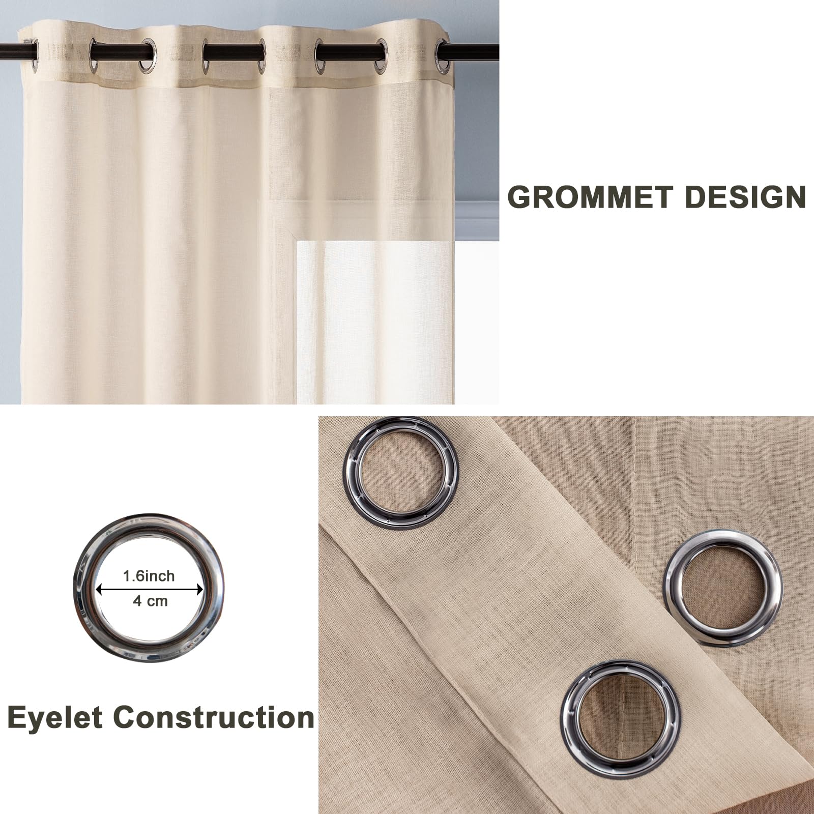 DWCN Voile Curtain Brown Gradient Curtains for Living Room Eyelet Net Curtains for Windows Sheer Curtains for Bedroom Set of 2 - Image 2