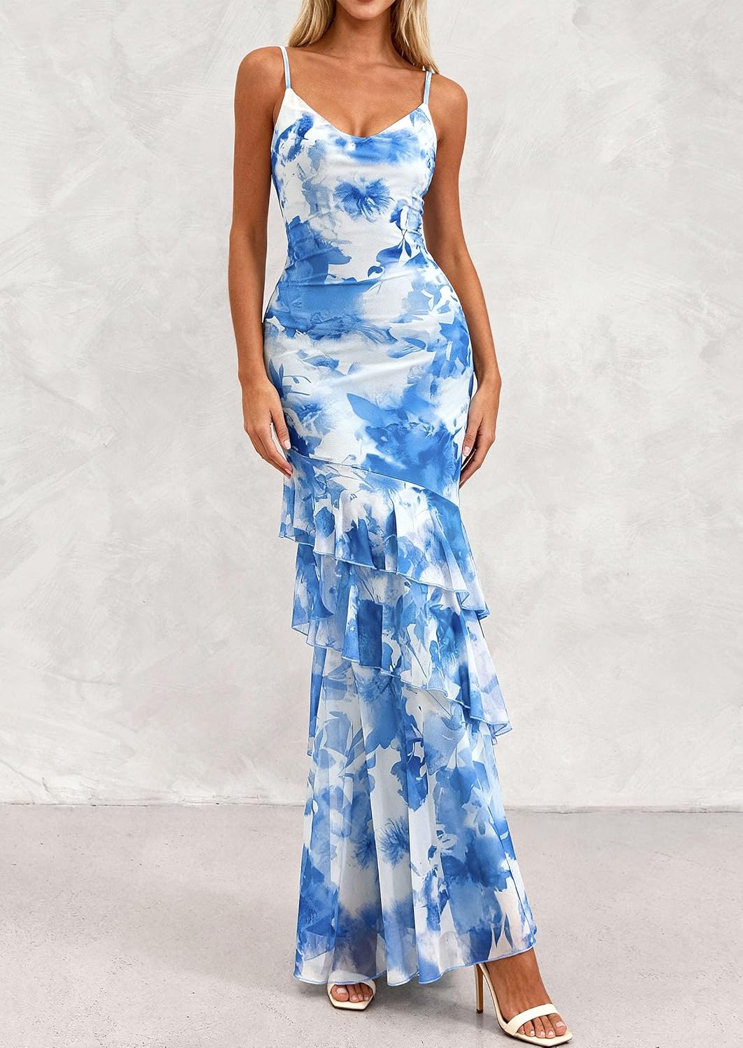 PRETTYGARDEN Maxi Dresses for Women 2026 Summer Tiered Floral Beach Sundress Spaghetti Strap Spring Wedding Guest Long Dress - Image 7