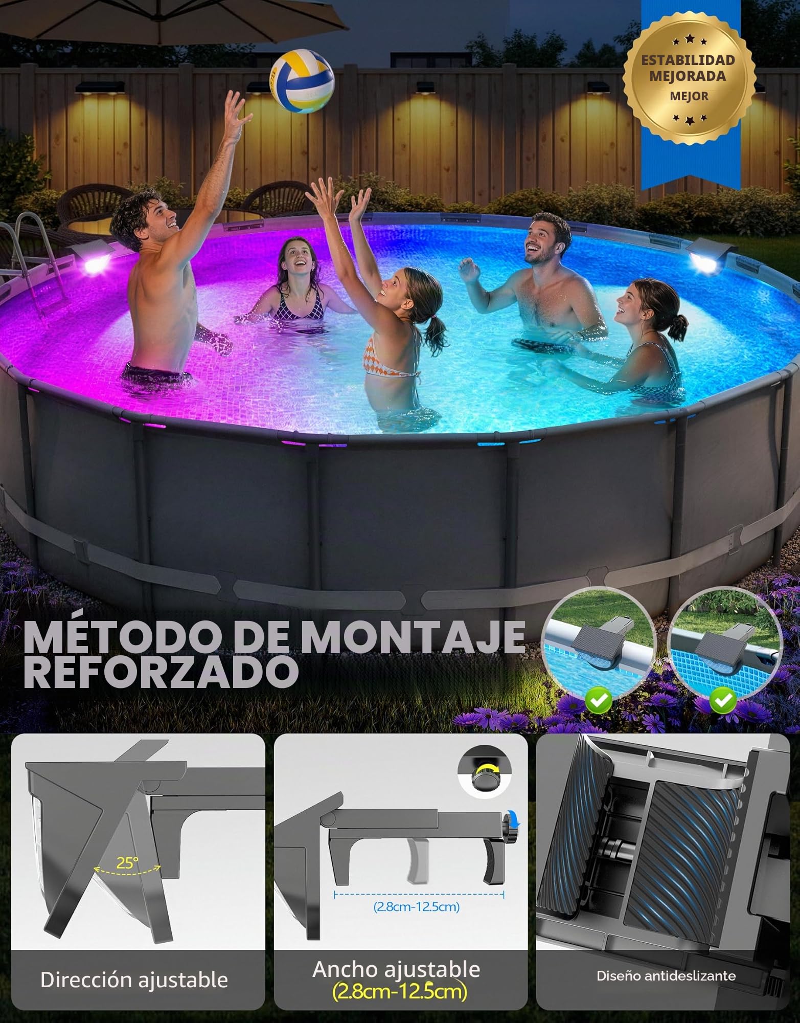 DeeprBetter 2026 Actualizado Luces Piscina Solares, Luz Solar Piscina RGB Multicolor, IP68 Impermeable Luces LED Piscinas sin Instalacion con 10 Modos de Iluminación, Luces Piscinas Desmontable Jardín