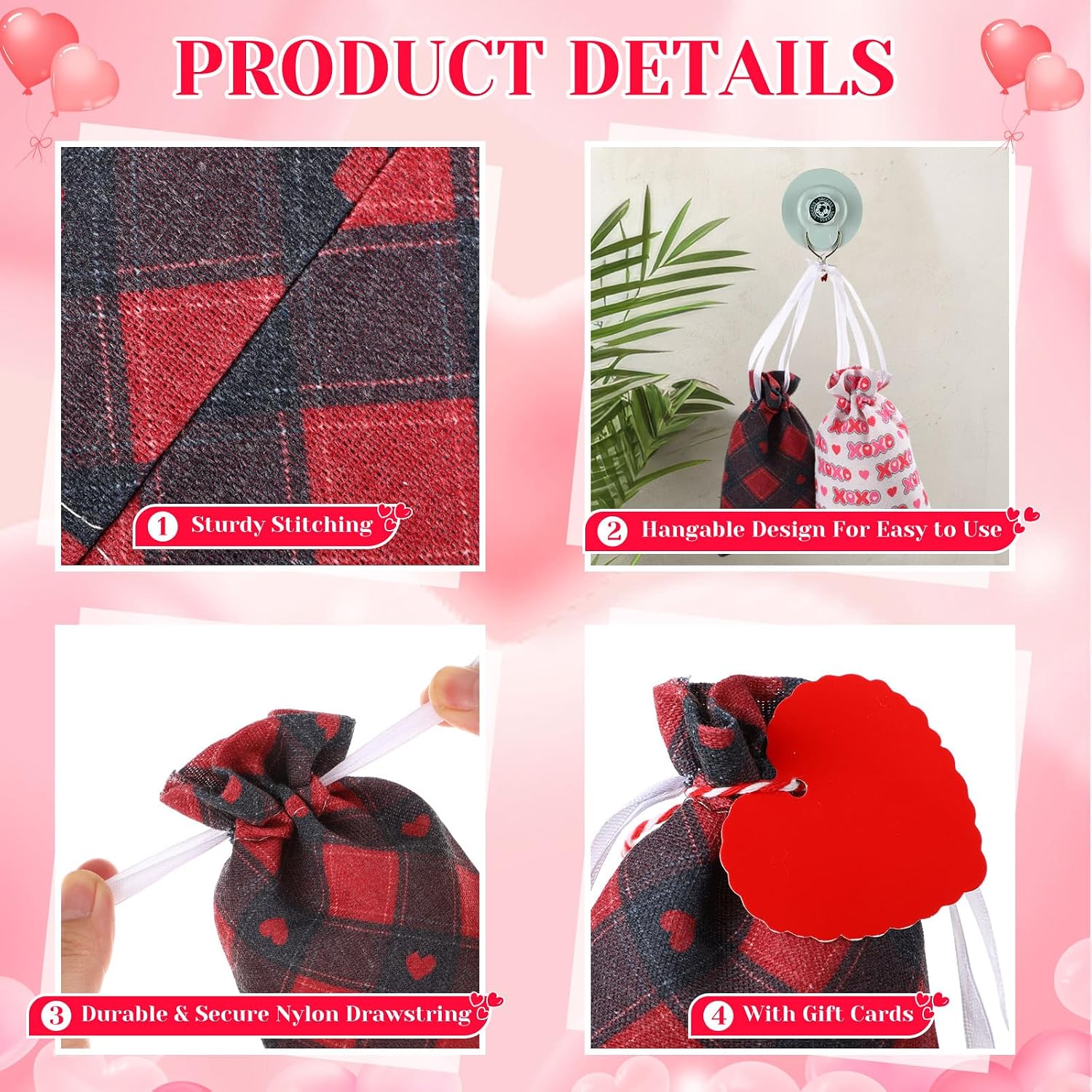 Sweetude 100 Pcs Valentine's Day Burlap Gift Bags with Heart Tag 4 x 6 Inch Small Drawstring Bags Reusable Goody Treat Pouches for Candy DIY Crafts Wedding Favors Party Supplies image 3