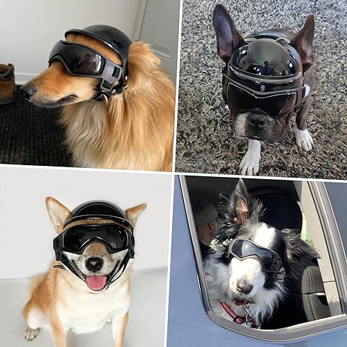 Miniatura 5 de Casco para perro y gafas para perros de raza pequeña, protección UV, casco con agujero para las orejas, casco para perro con gafas, juego de 2