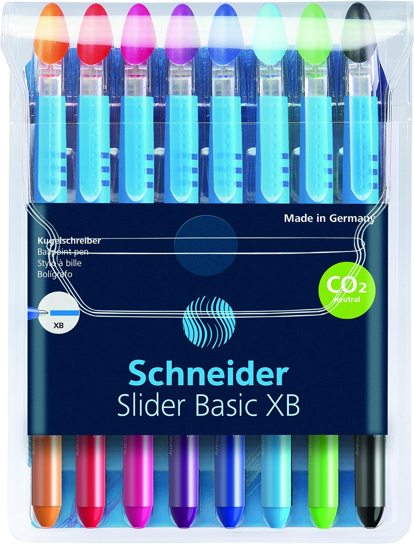 Schneider Slider Basic Ballpoint Pen, Stick, Extra-Bold 1.4 MM, Assorted Ink and Barrel Colors, 8/Pack